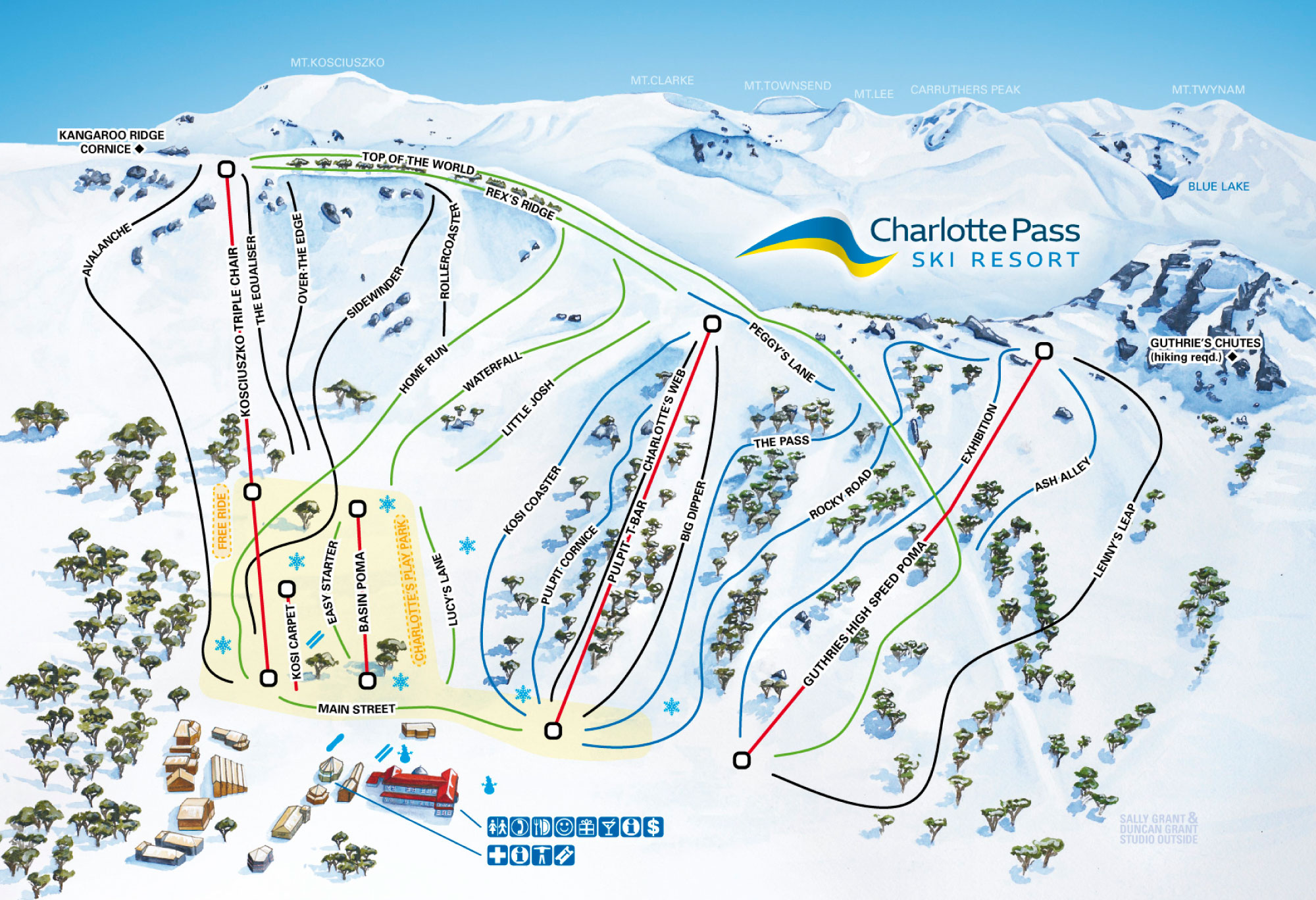 Charlotte Pass Ski Resort Trail Map illustration
